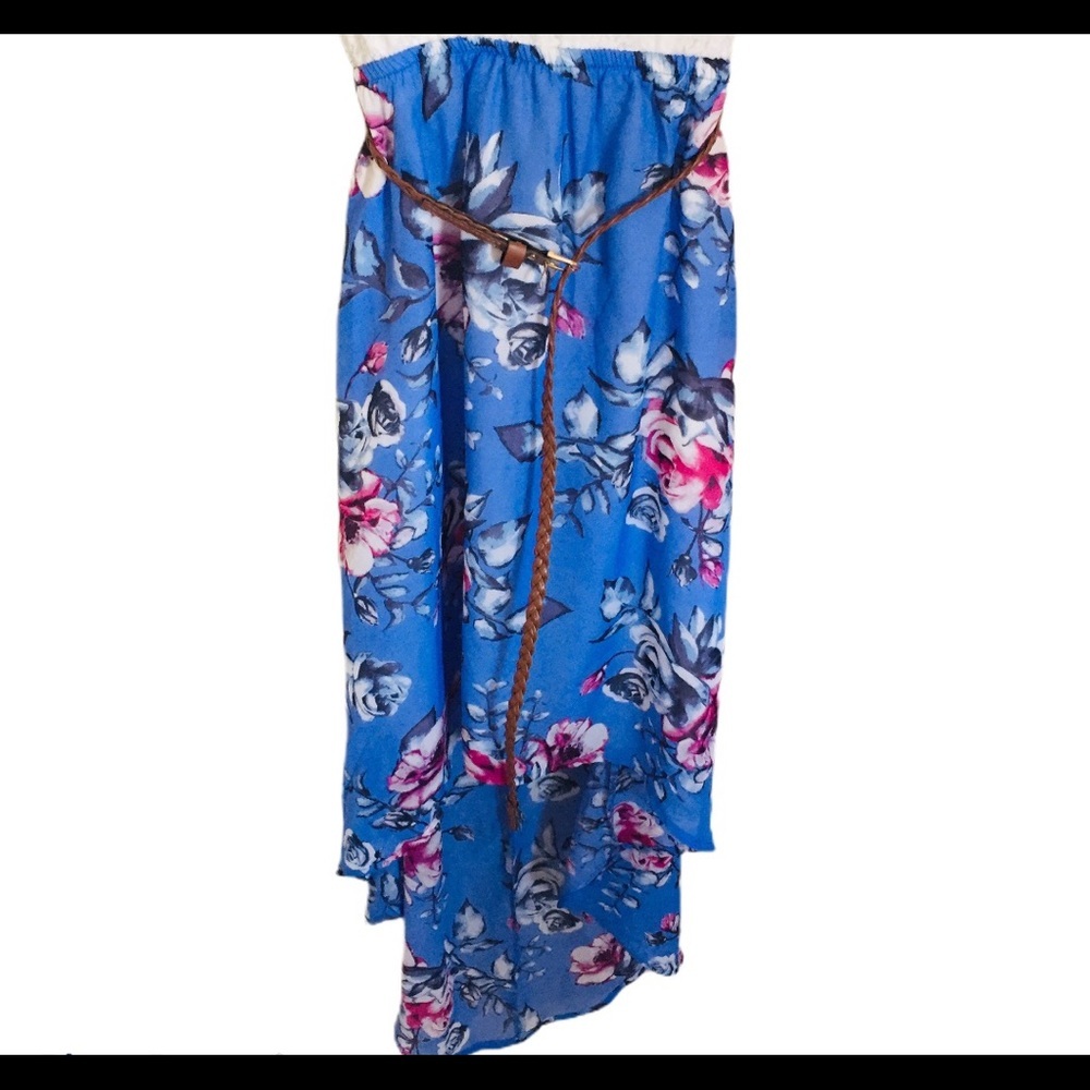 ARDENE Cottagecore Floral Hi Lo Fit Dress Lace Front Belted Blue S - Picture 8 of 11